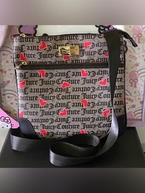 EUC Juicy Couture Logo Crossbody with Red Heart Print